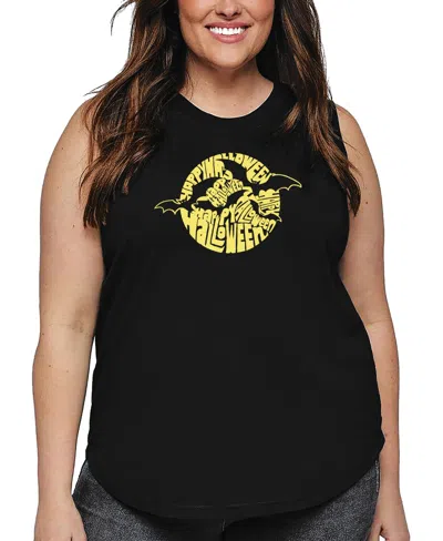 LA POP ART PLUS SIZE HALLOWEEN BATS WORD ART TANK TOP