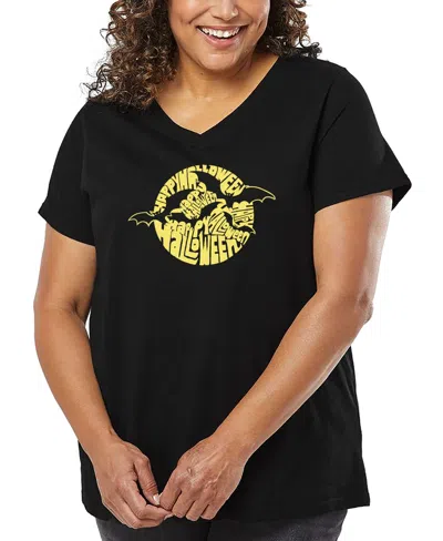 LA POP ART PLUS SIZE HALLOWEEN BATS WORD ART V-NECK T-SHIRT