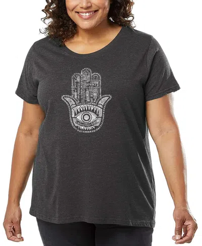 La Pop Art Plus Size Hamsa Word Art T-shirt In Gray