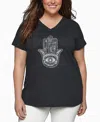 La Pop Art Plus Size Hamsa Word Art V-neck T-shirt In Black