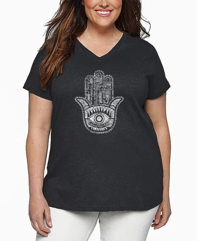 LA POP ART PLUS SIZE HAMSA WORD ART V-NECK T-SHIRT
