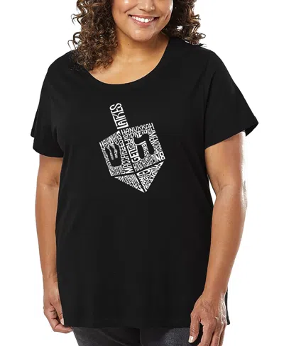 La Pop Art Plus Size Hanukkah Dreidel Word Art T-shirt In Black