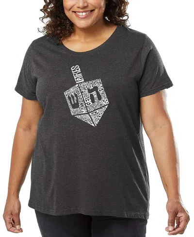 La Pop Art Plus Size Hanukkah Dreidel Word Art T-shirt In Gray