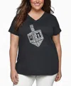 La Pop Art Plus Size Hanukkah Dreidel Word Art V-neck T-shirt In Gray
