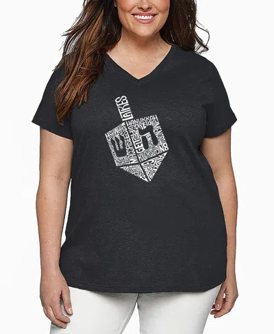 La Pop Art Plus Size Hanukkah Dreidel Word Art V-neck T-shirt In Gray