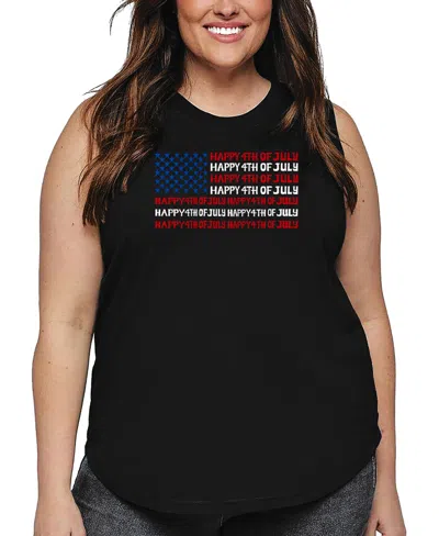 La Pop Art Plus Size Happy 4th Of July Word Art Tank Top In Black