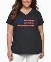 La Pop Art Plus Size Happy 4th Of July Word Art V-neck T-shirt In Gray