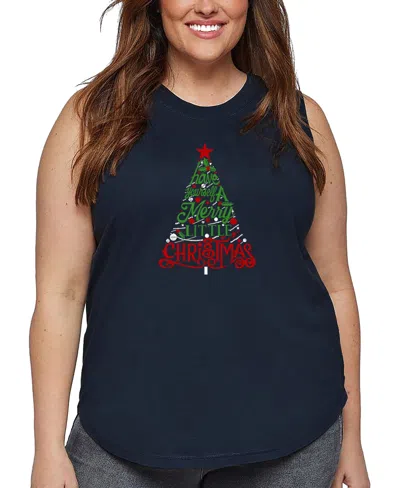 La Pop Art Plus Size Have Yourself A Merry Little Christmas Word Art Tank Top In Blue