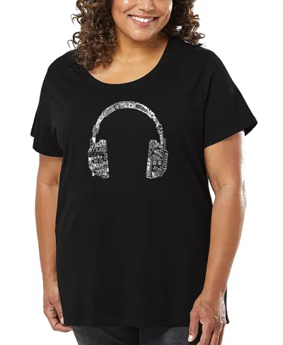 La Pop Art Plus Size Headphones Languages Word Art T-shirt In Black
