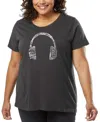 La Pop Art Plus Size Different Genres Of Music Word Art T-shirt In Gray