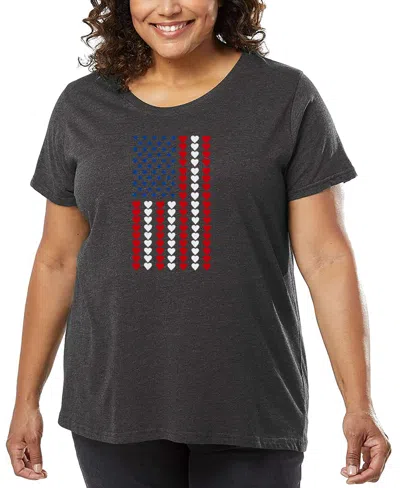 La Pop Art Plus Size Heart Flag Word Art V-neck T-shirt In Gray