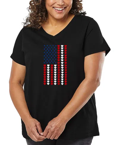 LA POP ART PLUS SIZE HEART FLAG WORD ART V-NECK T-SHIRT