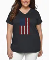 La Pop Art Plus Size Heart Flag Word Art V-neck T-shirt In Gray