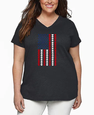 LA POP ART PLUS SIZE HEART FLAG WORD ART V-NECK T-SHIRT