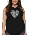 La Pop Art Plus Size Heart Flowers Word Art Tank Top In Black