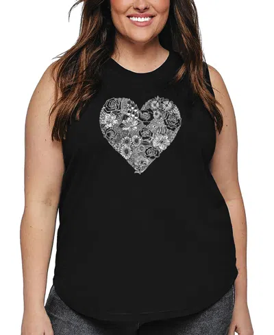 La Pop Art Plus Size Heart Flowers Word Art Tank Top In Black