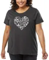 La Pop Art Plus Size Cursive Heart Word Art T-shirt In Gray