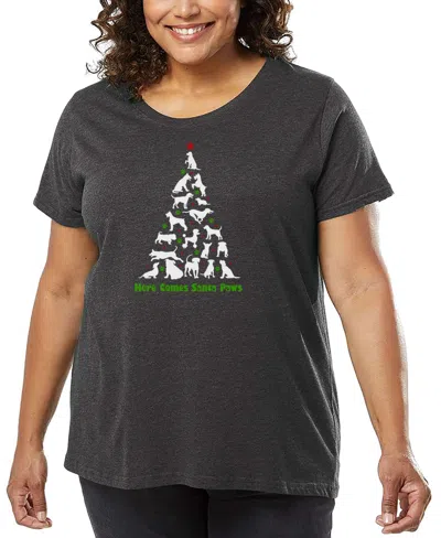 La Pop Art Plus Size Here Comes Santa Paws Word Art T-shirt In Black
