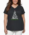 La Pop Art Plus Size Here Comes Santa Paws Word Art V-neck T-shirt In Gray