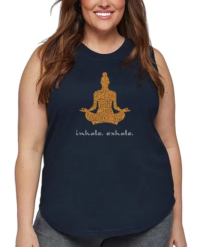 La Pop Art Plus Size Inhale Exhale Word Art Tank Top In Blue