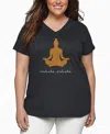 La Pop Art Plus Size Inhale Exhale Word Art V-neck T-shirt In Black