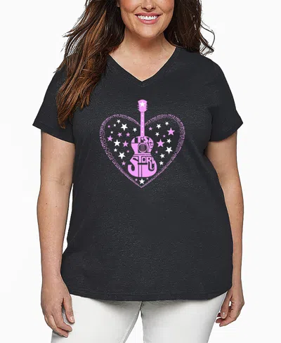 La Pop Art Plus Size It's A Love Story Word Art V-neck T-shirt In Black