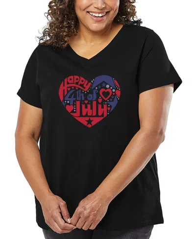 LA POP ART PLUS SIZE JULY 4TH HEART WORD ART V-NECK T-SHIRT
