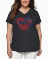 La Pop Art Plus Size July 4th Heart Word Art V-neck T-shirt In Gray
