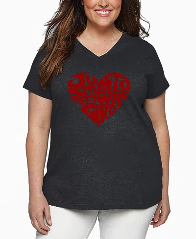 La Pop Art Plus Size Just A Small Town Girl Word Art V-neck T-shirt In Gray