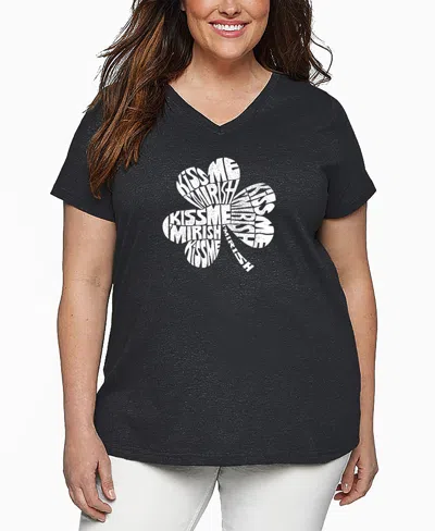 La Pop Art Plus Size Kiss Me I'm Irish Word Art V-neck T-shirt In Gray