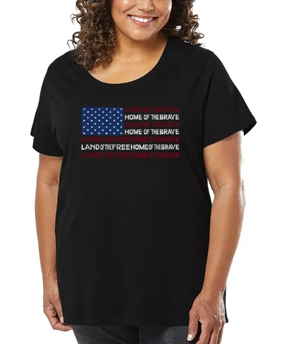 La Pop Art Plus Size Land Of The Free American Flag Word Art T-shirt In Black