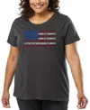 La Pop Art Plus Size Land Of The Free American Flag Word Art T-shirt In Gray