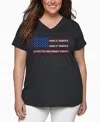 La Pop Art Plus Size Land Of The Free American Flag Word Art V-neck T-shirt In Gray
