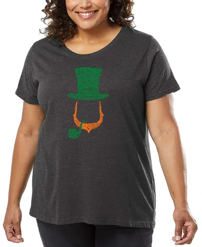 La Pop Art Plus Size Leprechaun Word Art T-shirt In Gray