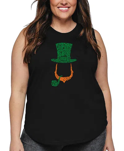 La Pop Art Plus Size Leprechaun Word Art Tank Top In Black