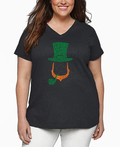 La Pop Art Plus Size Leprechaun Word Art V-neck T-shirt In Gray