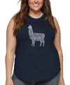 La Pop Art Plus Size Llama Mama Word Art Tank Top In Blue