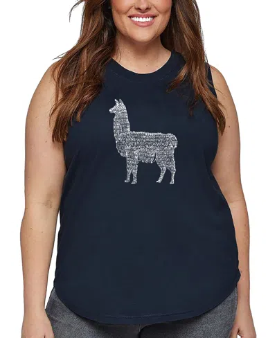 La Pop Art Plus Size Llama Mama Word Art Tank Top In Blue