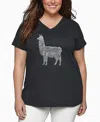 La Pop Art Plus Size Llama Mama Word Art V-neck T-shirt In Gray