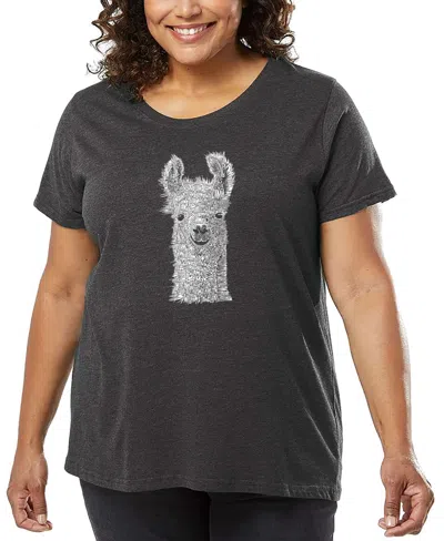 La Pop Art Plus Size Llama Word Art T-shirt In Gray