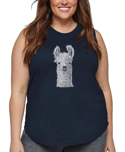 La Pop Art Plus Size Llama Word Art Tank Top In Blue