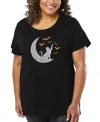 La Pop Art Plus Size Lunar Bats Word Art V-neck T-shirt In Black