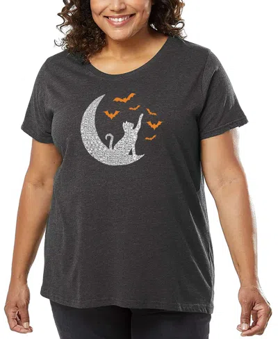La Pop Art Plus Size Lunar Bats Word Art T-shirt In Gray