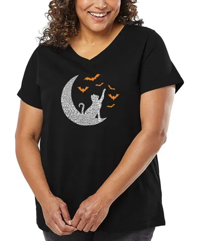La Pop Art Plus Size Lunar Bats Word Art V-neck T-shirt In Black
