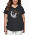 La Pop Art Plus Size Lunar Bats Word Art V-neck T-shirt In Gray