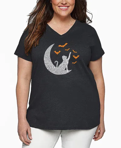 LA POP ART PLUS SIZE LUNAR BATS WORD ART V-NECK T-SHIRT