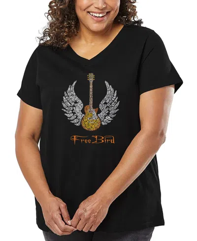 La Pop Art Plus Size Lyrics To Freebird Word Art V-neck T-shirt In Black