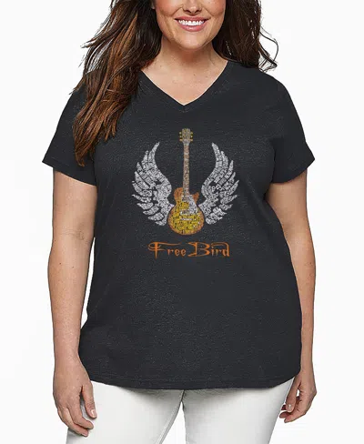 La Pop Art Plus Size Lyrics To Freebird Word Art V-neck T-shirt In Gray