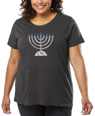 La Pop Art Plus Size Menorah Word Art T-shirt In Gray