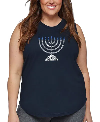 La Pop Art Plus Size Menorah Word Art Tank Top In Blue